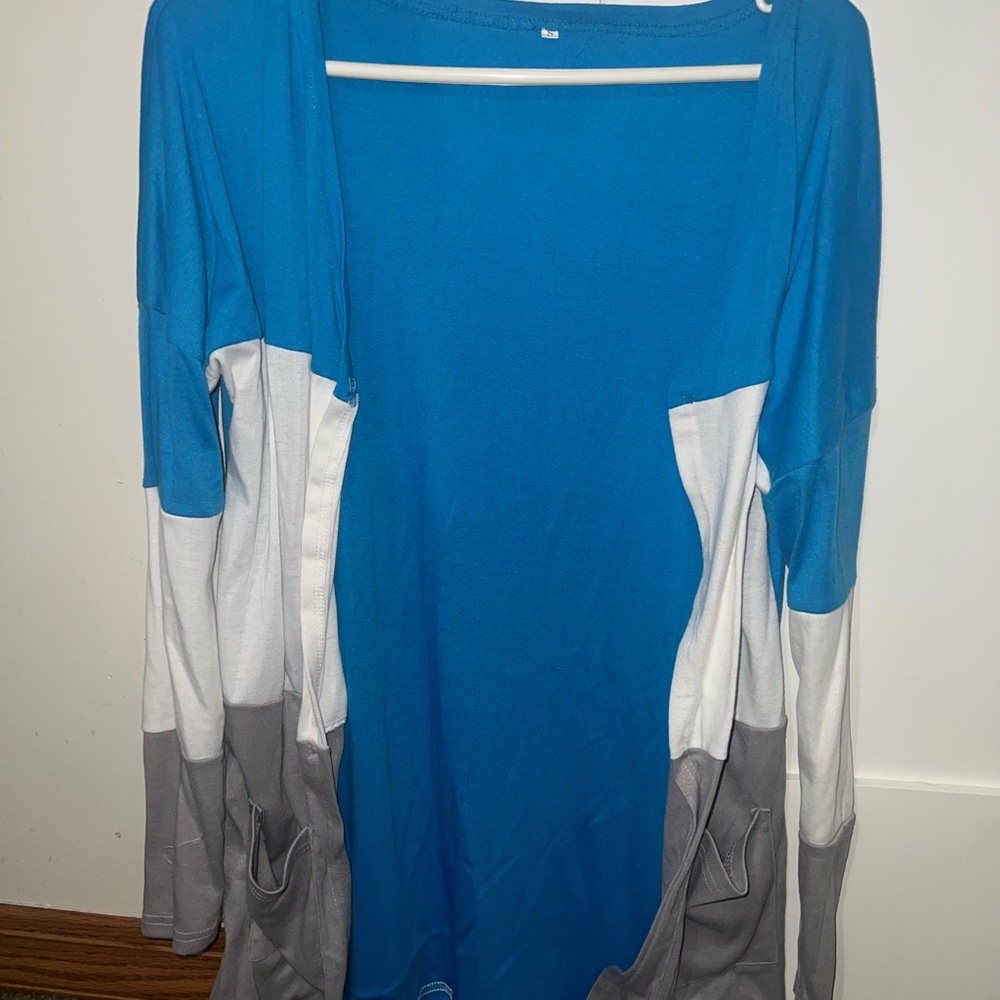 Blue and Gray Colorblock Cardigan